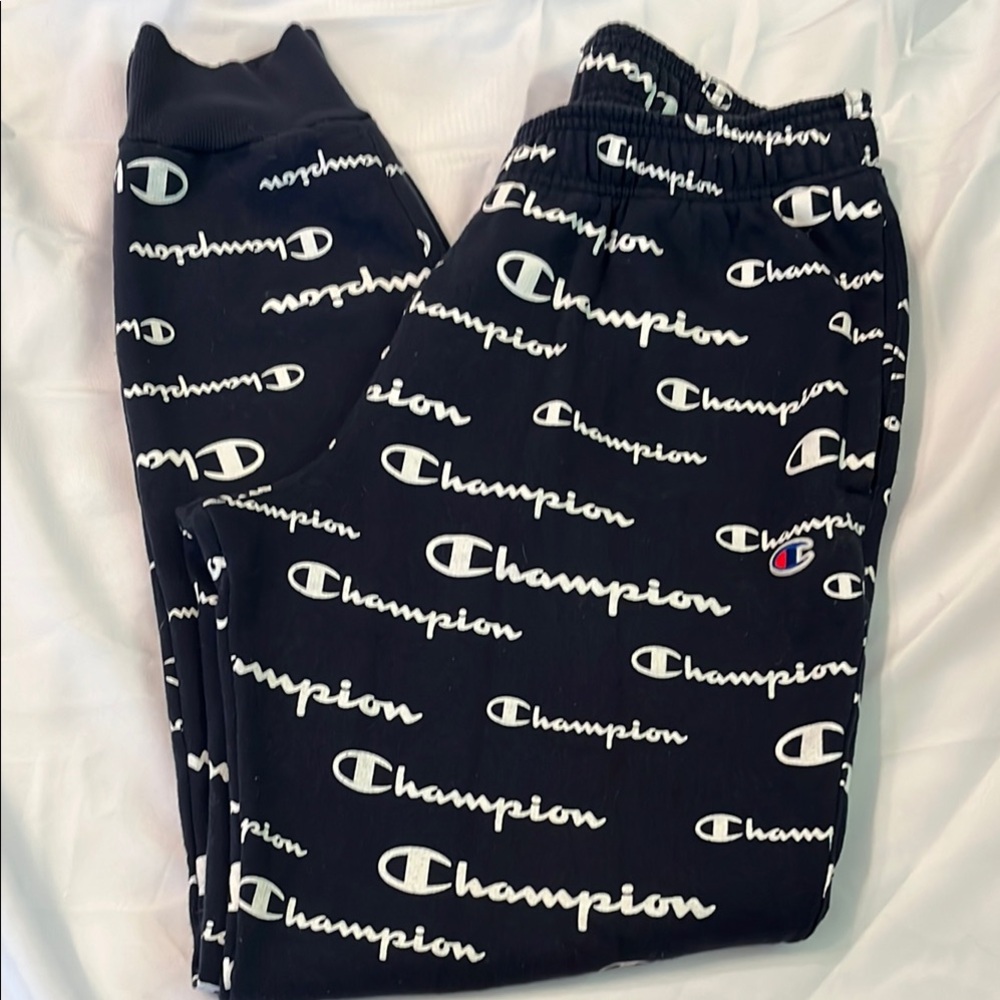 Champion Navy & White Logo Joggers Size Medium Mens